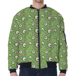 Green Zombie Pattern Print Zip Sleeve Bomber Jacket