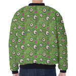 Green Zombie Pattern Print Zip Sleeve Bomber Jacket
