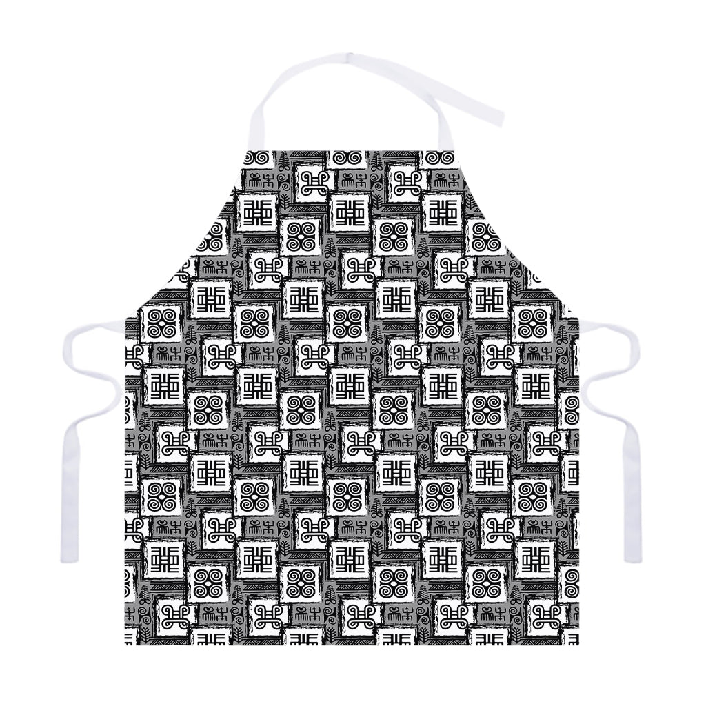 Grey African Adinkra Symbols Print Adjustable Apron