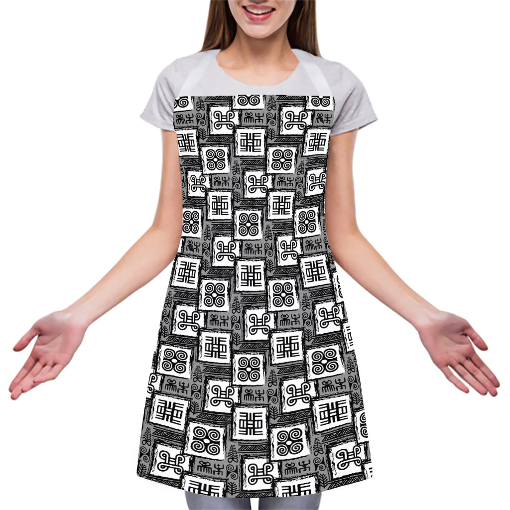 Grey African Adinkra Symbols Print Adjustable Apron