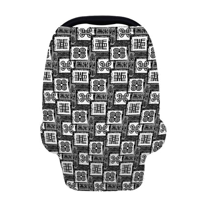 Grey African Adinkra Symbols Print Baby Seat Cover