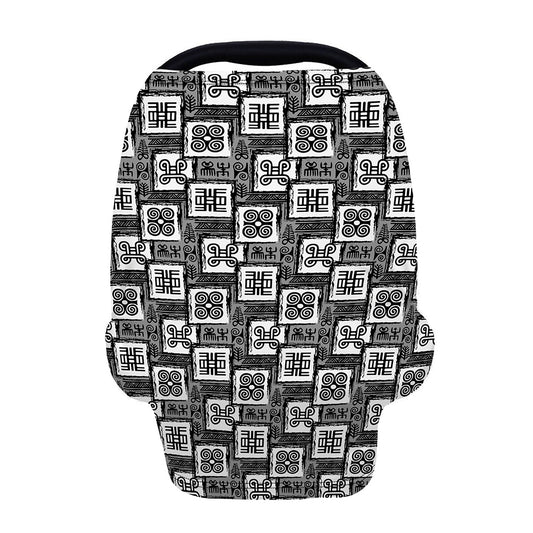 Grey African Adinkra Symbols Print Baby Seat Cover