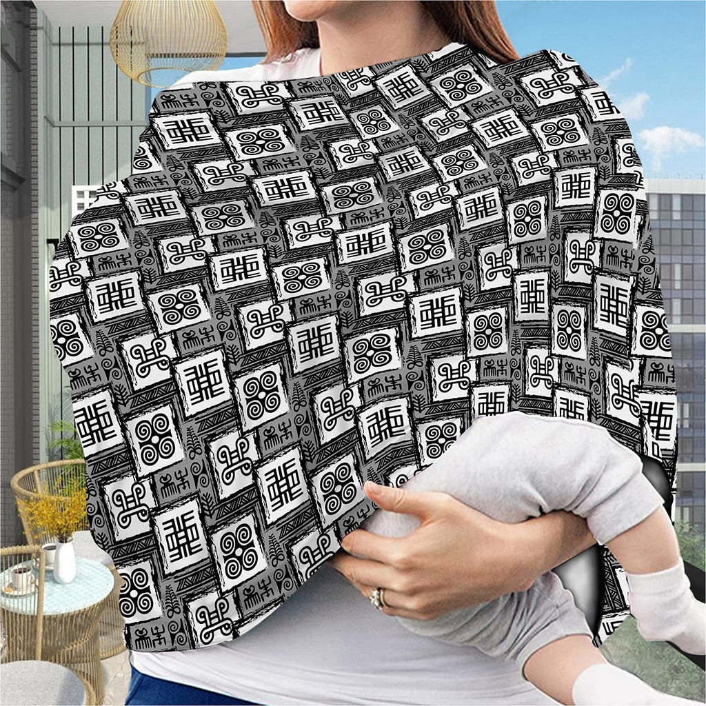 Grey African Adinkra Symbols Print Baby Seat Cover