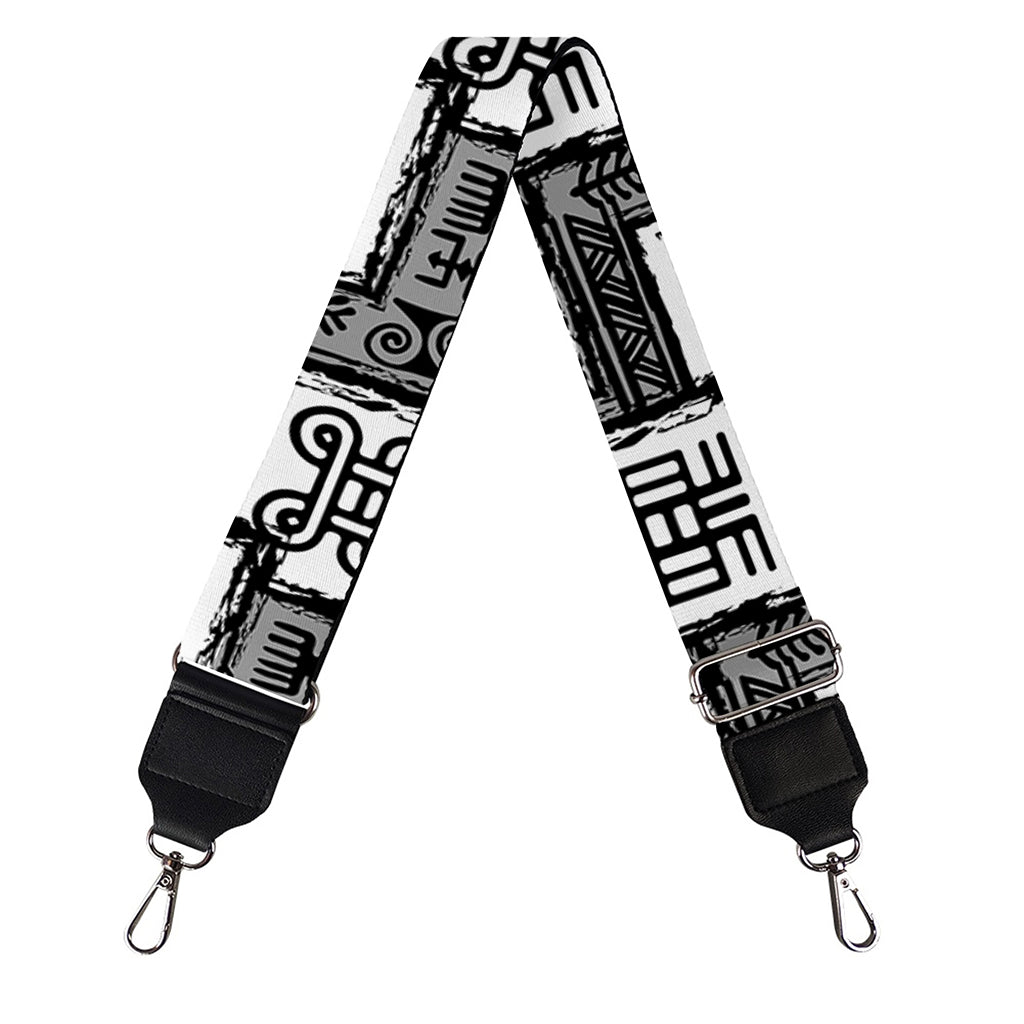Grey African Adinkra Symbols Print Bag Strap