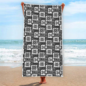 Grey African Adinkra Symbols Print Beach Towel