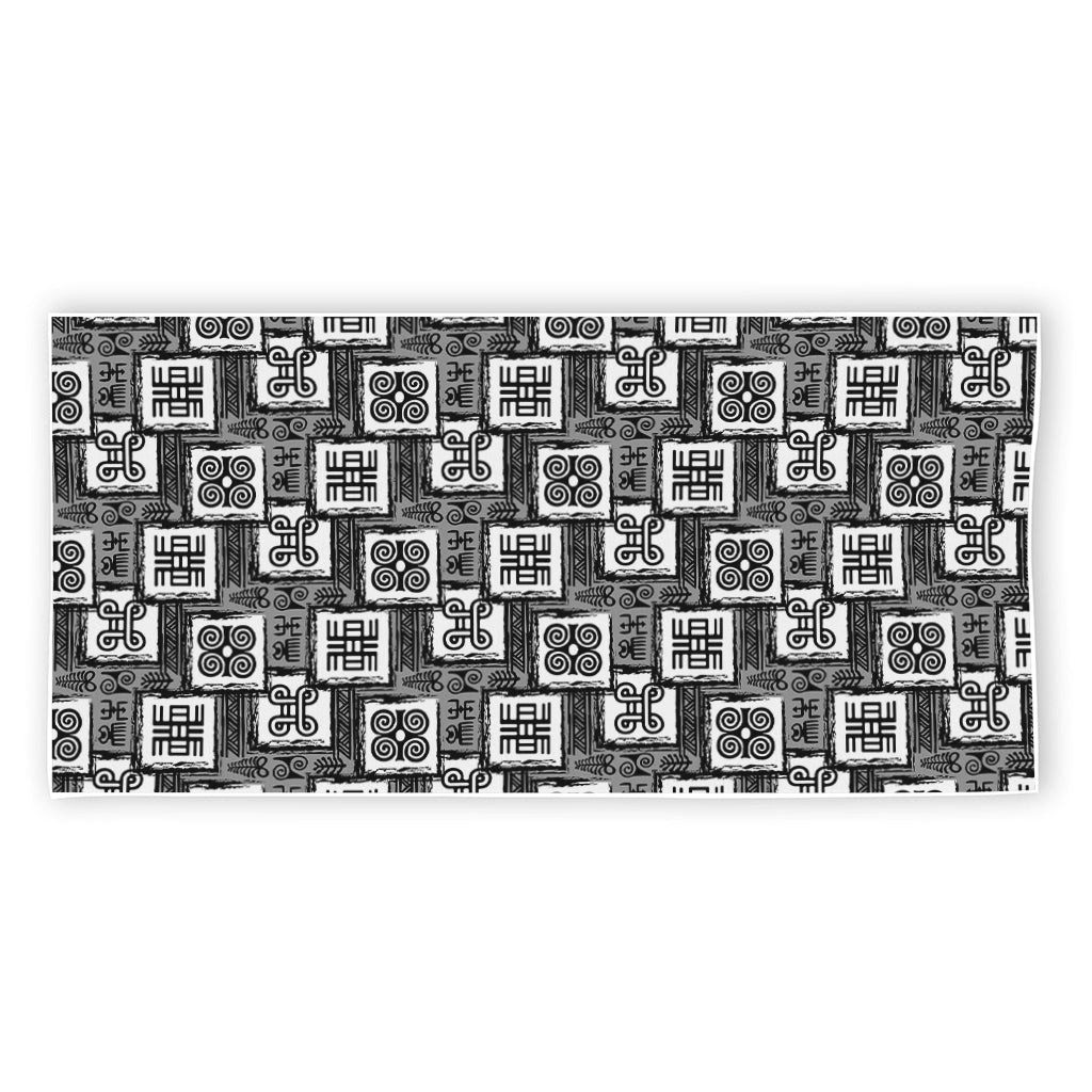 Grey African Adinkra Symbols Print Beach Towel