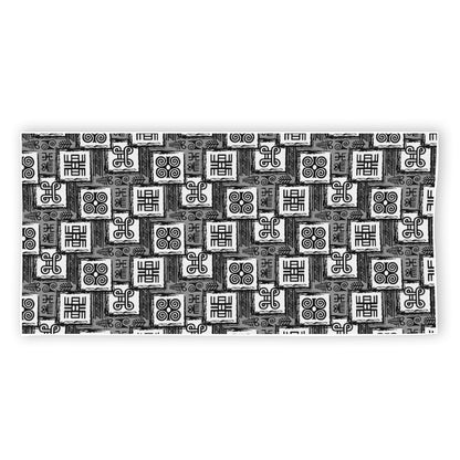 Grey African Adinkra Symbols Print Beach Towel