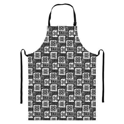 Grey African Adinkra Symbols Print Bib Apron With Pocket
