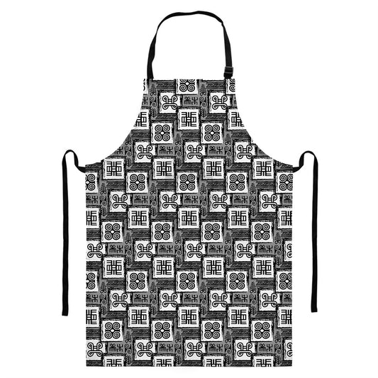Grey African Adinkra Symbols Print Bib Apron With Pocket