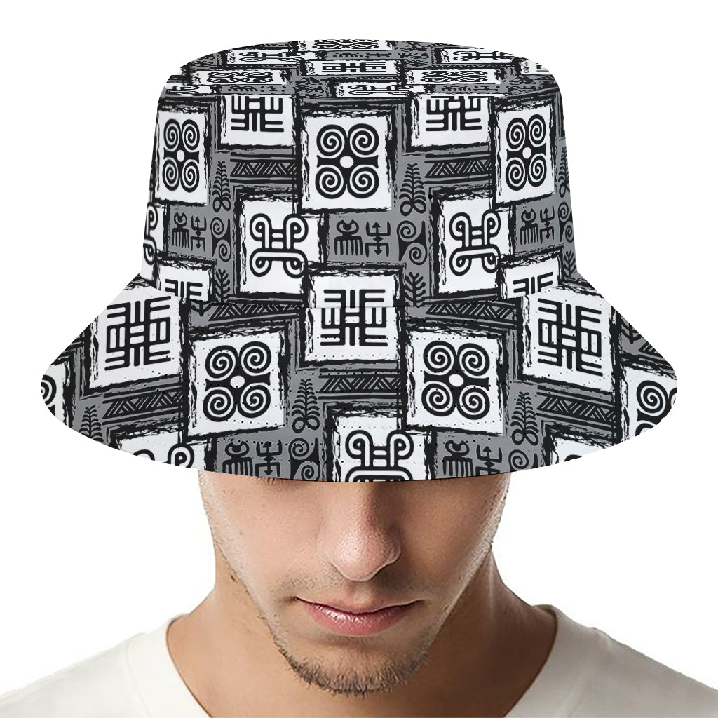 Grey African Adinkra Symbols Print Bucket Hat