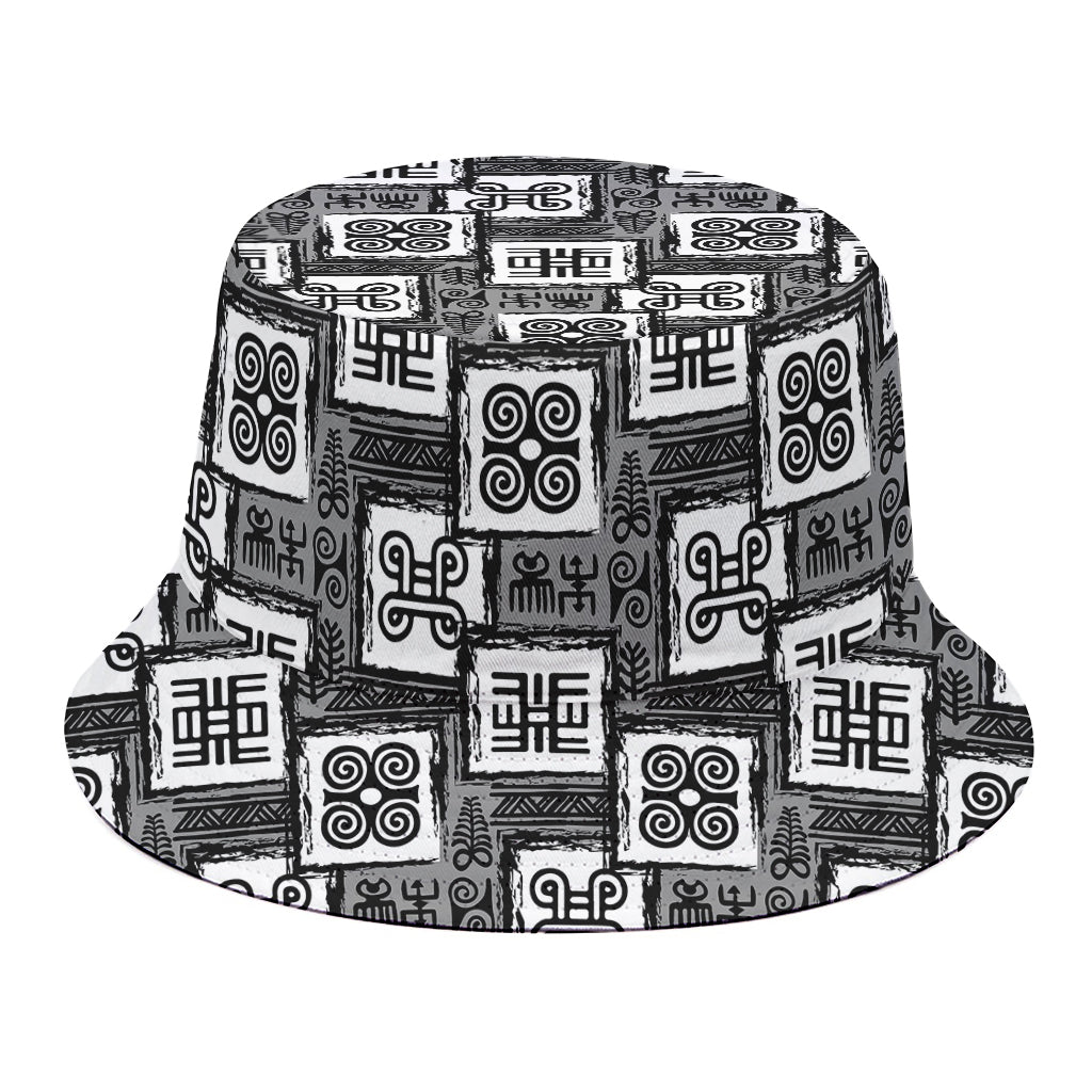 Grey African Adinkra Symbols Print Bucket Hat