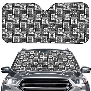 Grey African Adinkra Symbols Print Car Windshield Sun Shade