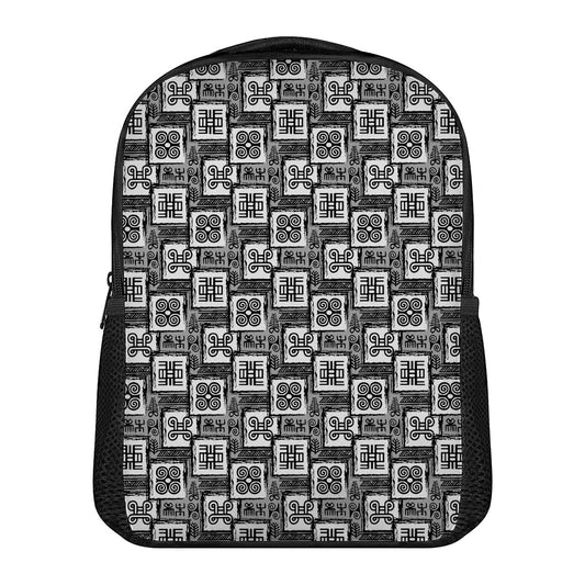 Grey African Adinkra Symbols Print Casual Backpack
