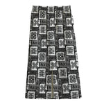 Grey African Adinkra Symbols Print Cotton Front Slit Maxi Skirt