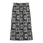 Grey African Adinkra Symbols Print Cotton Front Slit Maxi Skirt