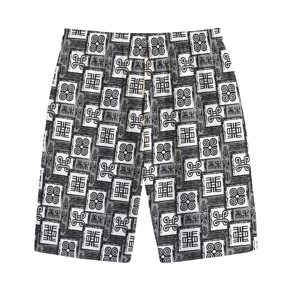 Grey African Adinkra Symbols Print Cotton Shorts