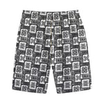 Grey African Adinkra Symbols Print Cotton Shorts