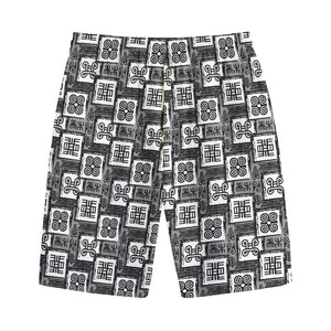 Grey African Adinkra Symbols Print Cotton Shorts