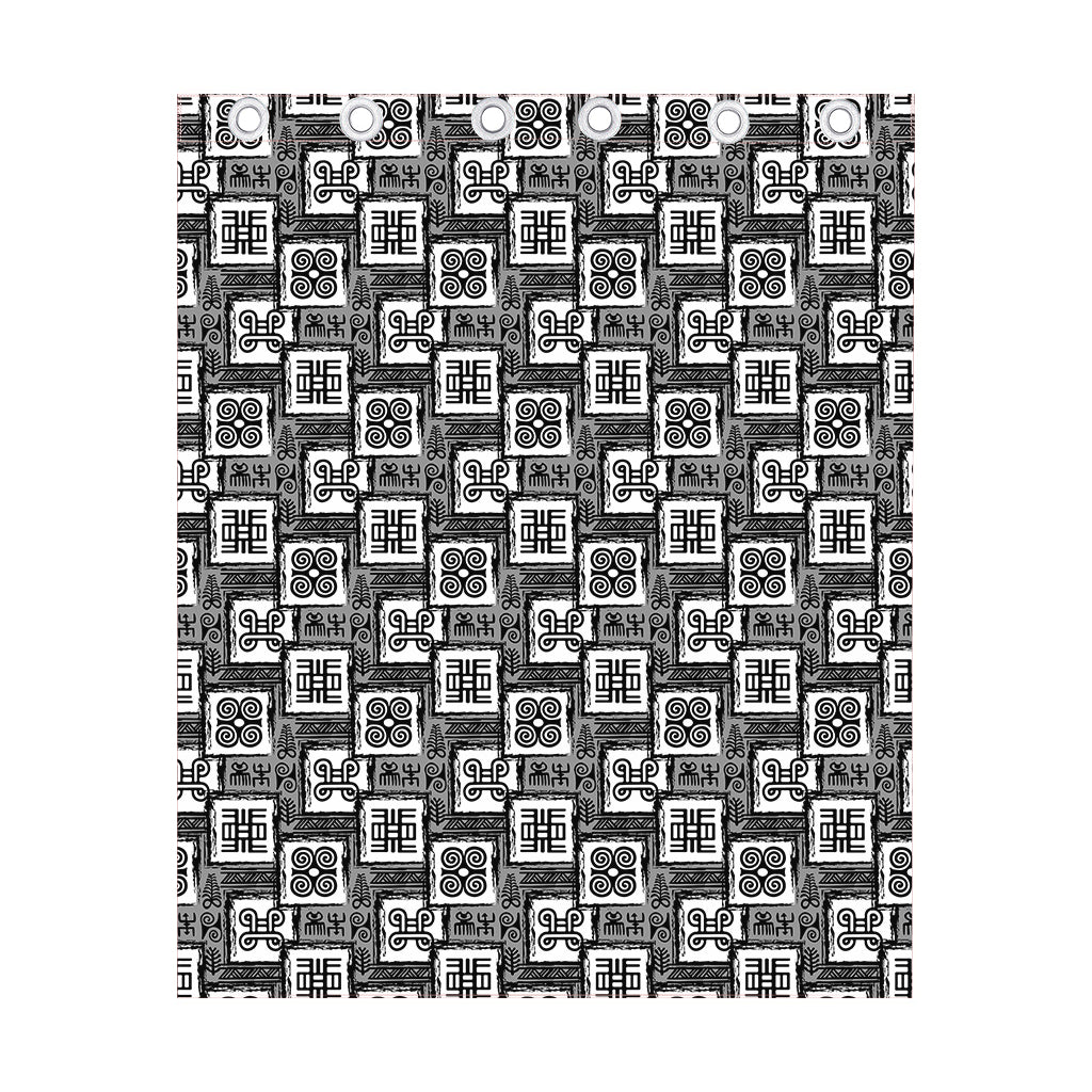 Grey African Adinkra Symbols Print Curtain