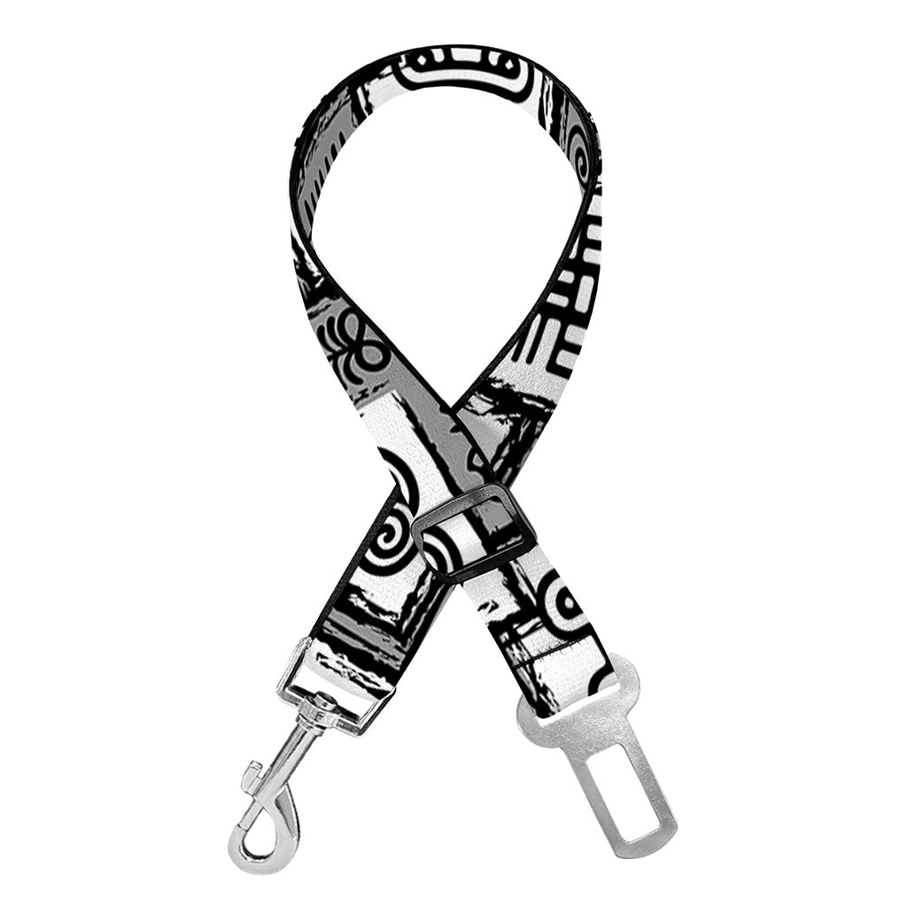 Grey African Adinkra Symbols Print Dog Seat Belt