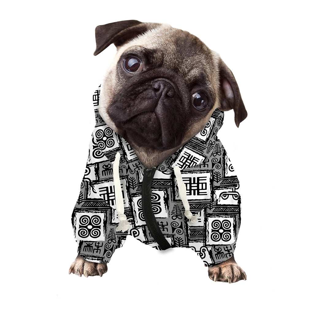 Grey African Adinkra Symbols Print Dog Zip Up Hoodie