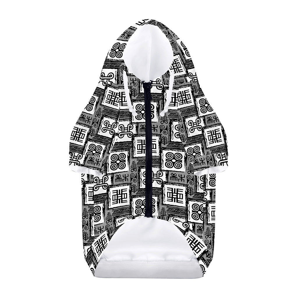 Grey African Adinkra Symbols Print Dog Zip Up Hoodie