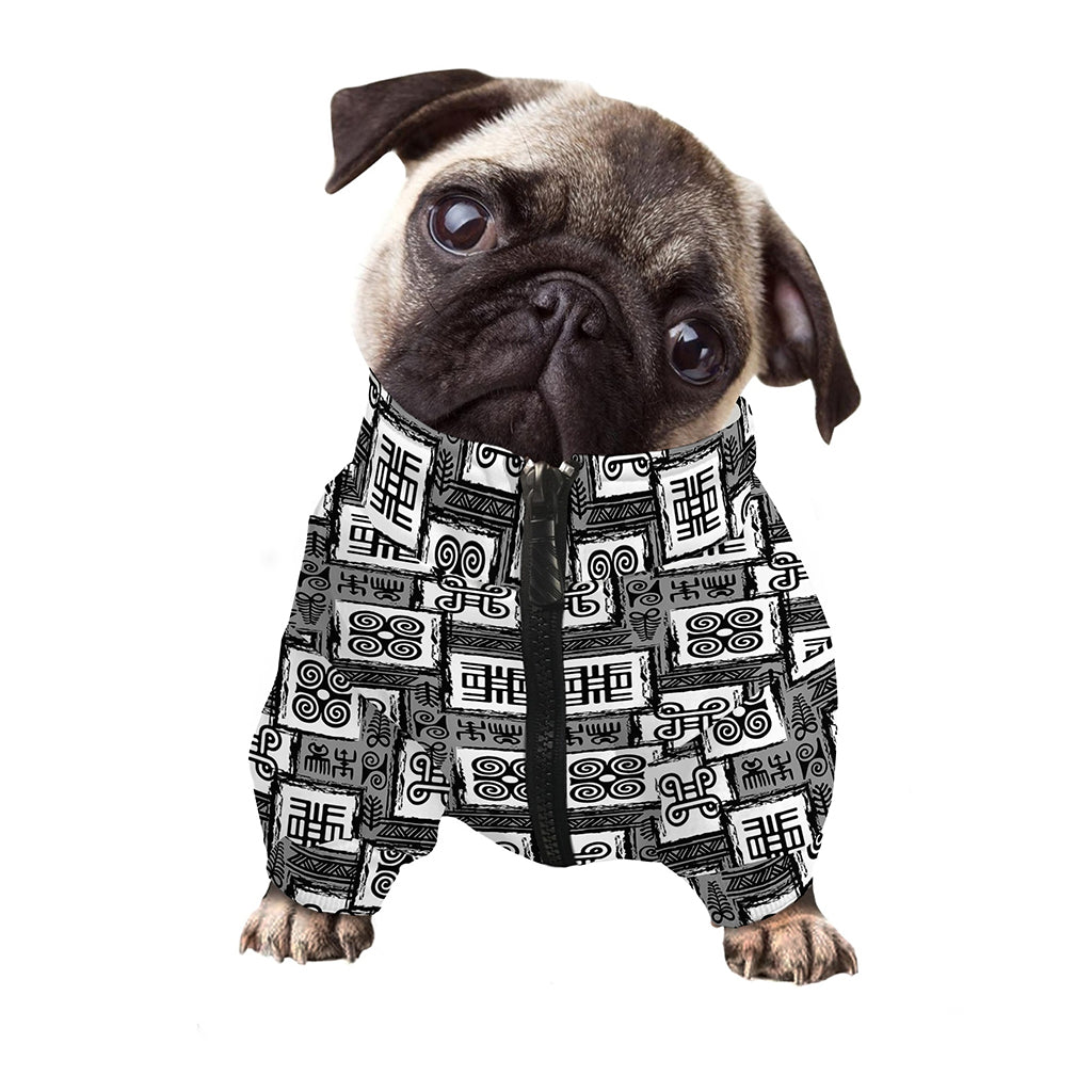 Grey African Adinkra Symbols Print Dog Zip Up Jacket