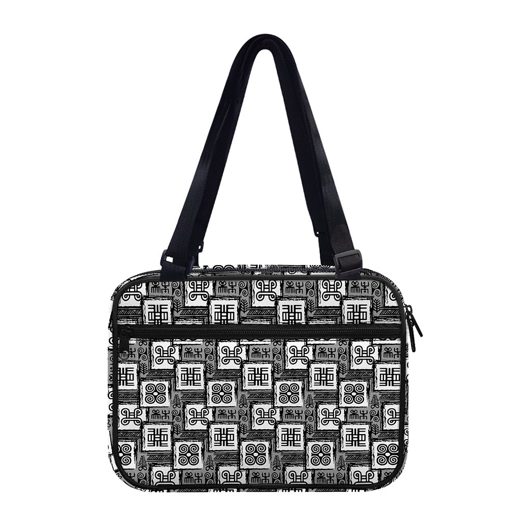 Grey African Adinkra Symbols Print Double Strap Bible Bag