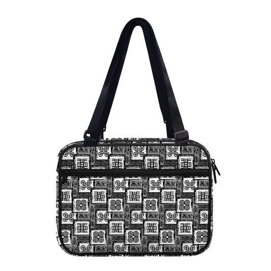Grey African Adinkra Symbols Print Double Strap Bible Bag