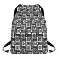 Grey African Adinkra Symbols Print Drawstring Backpack