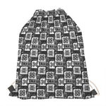 Grey African Adinkra Symbols Print Drawstring Bag