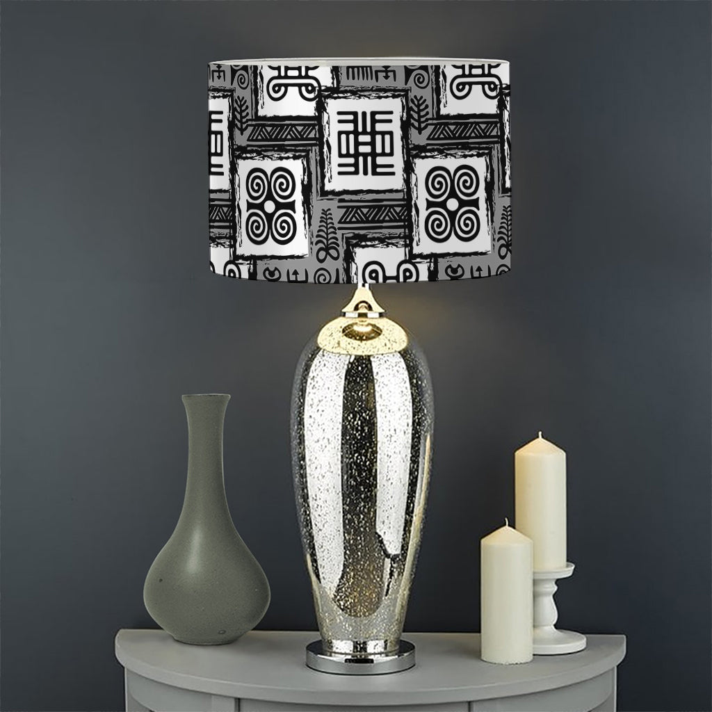 Grey African Adinkra Symbols Print Drum Lamp Shade