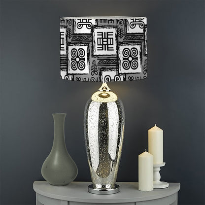 Grey African Adinkra Symbols Print Drum Lamp Shade