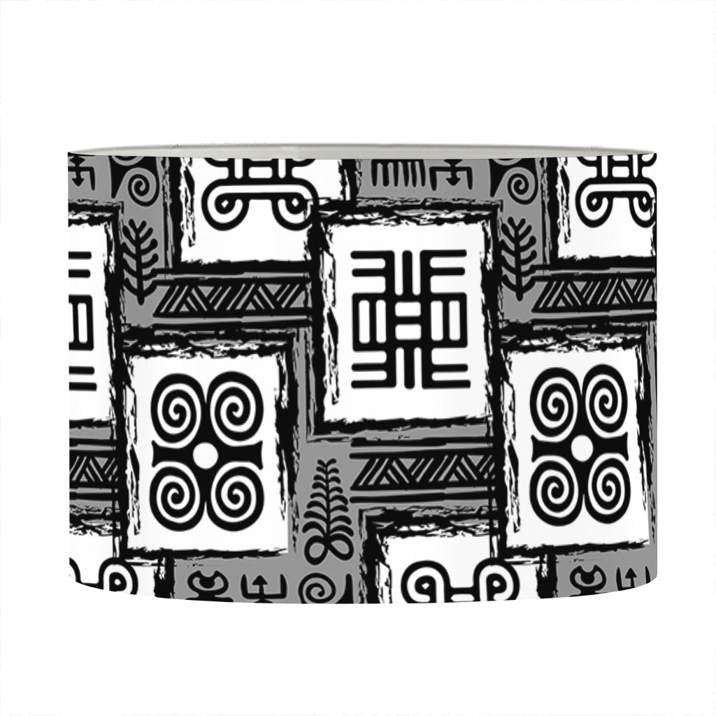 Grey African Adinkra Symbols Print Drum Lamp Shade