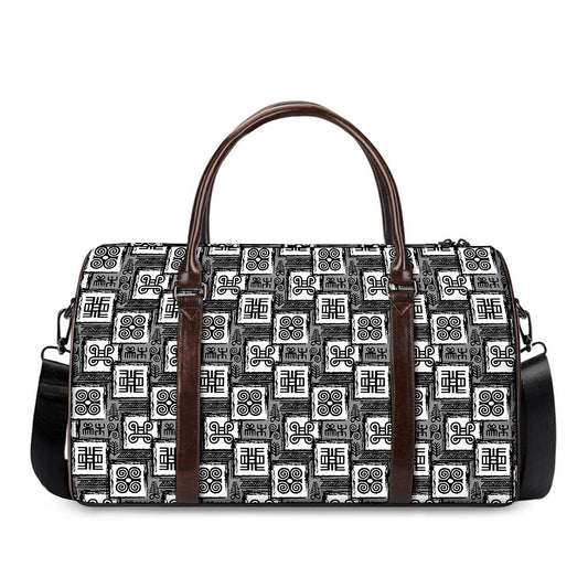Grey African Adinkra Symbols Print Duffle Bag