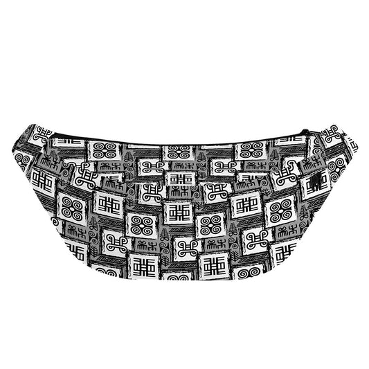 Grey African Adinkra Symbols Print Fanny Pack