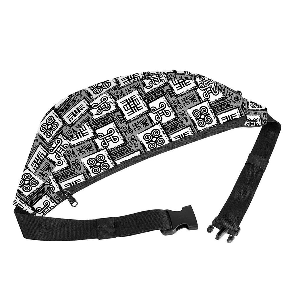 Grey African Adinkra Symbols Print Fanny Pack