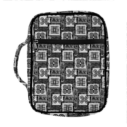 Grey African Adinkra Symbols Print Front Pocket Bible Bag