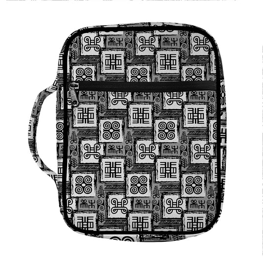 Grey African Adinkra Symbols Print Front Pocket Bible Bag