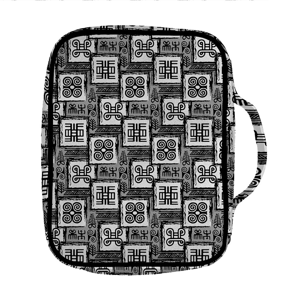 Grey African Adinkra Symbols Print Front Pocket Bible Bag