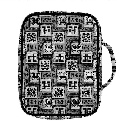 Grey African Adinkra Symbols Print Front Pocket Bible Bag