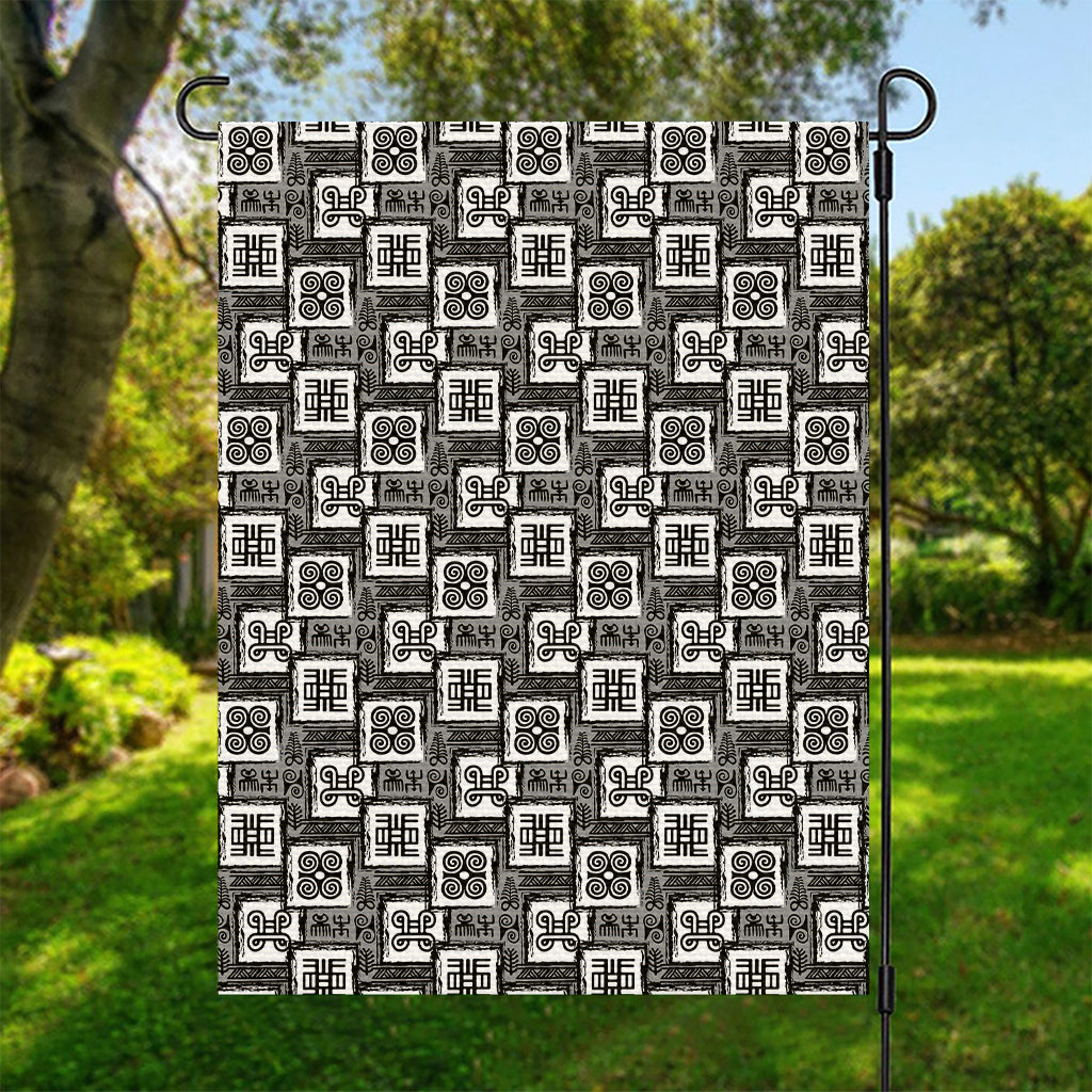 Grey African Adinkra Symbols Print Garden Flag