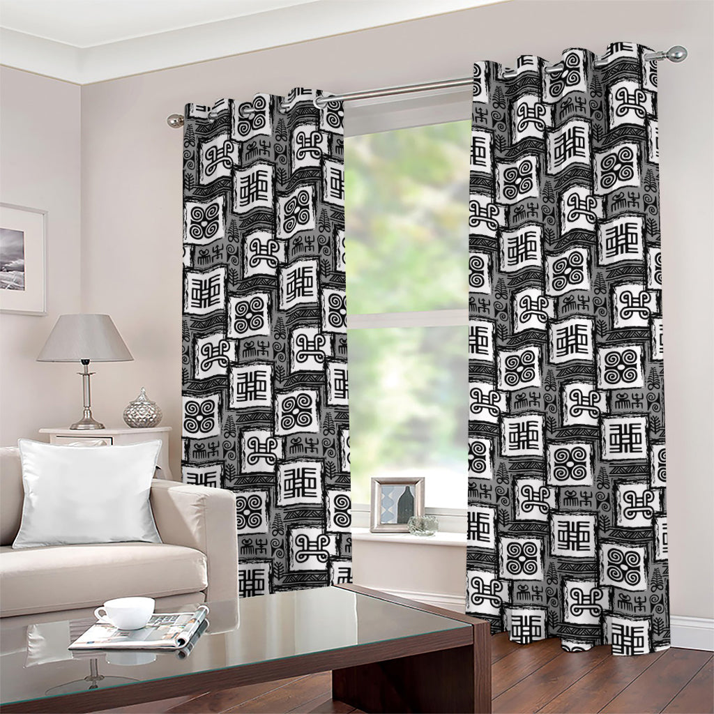 Grey African Adinkra Symbols Print Grommet Curtains