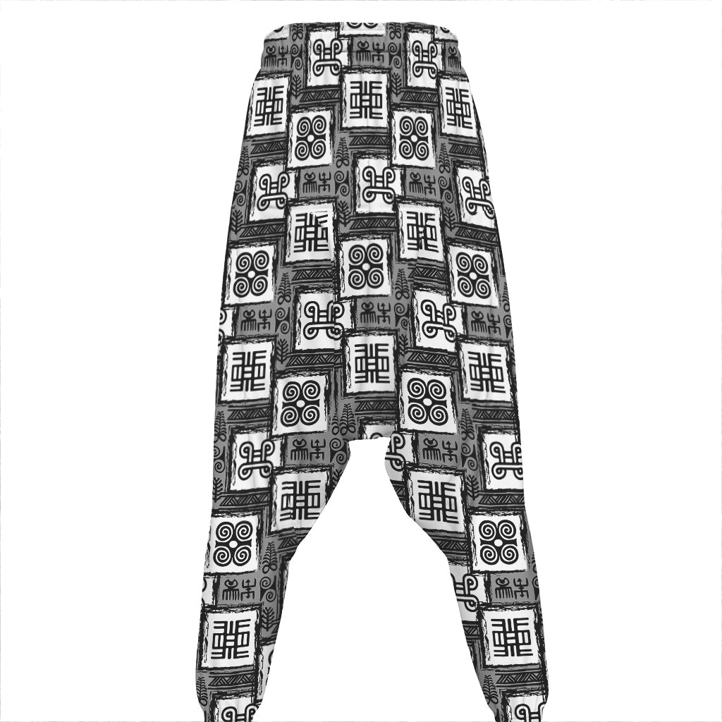 Grey African Adinkra Symbols Print Hammer Pants