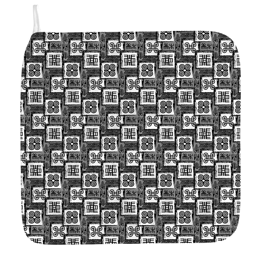 Grey African Adinkra Symbols Print Hand Towel