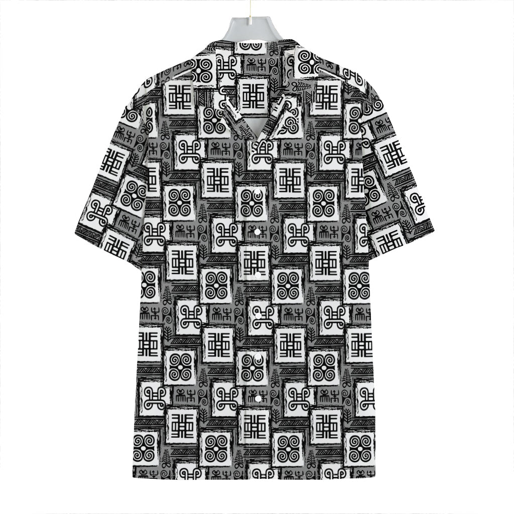 Grey African Adinkra Symbols Print Hawaiian Shirt