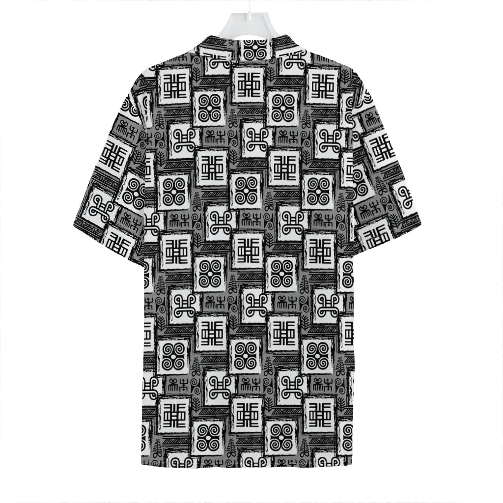 Grey African Adinkra Symbols Print Hawaiian Shirt