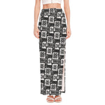 Grey African Adinkra Symbols Print High Slit Maxi Skirt