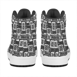 Grey African Adinkra Symbols Print High Top Leather Sneakers