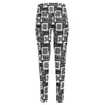 Grey African Adinkra Symbols Print High-Waisted Pocket Leggings